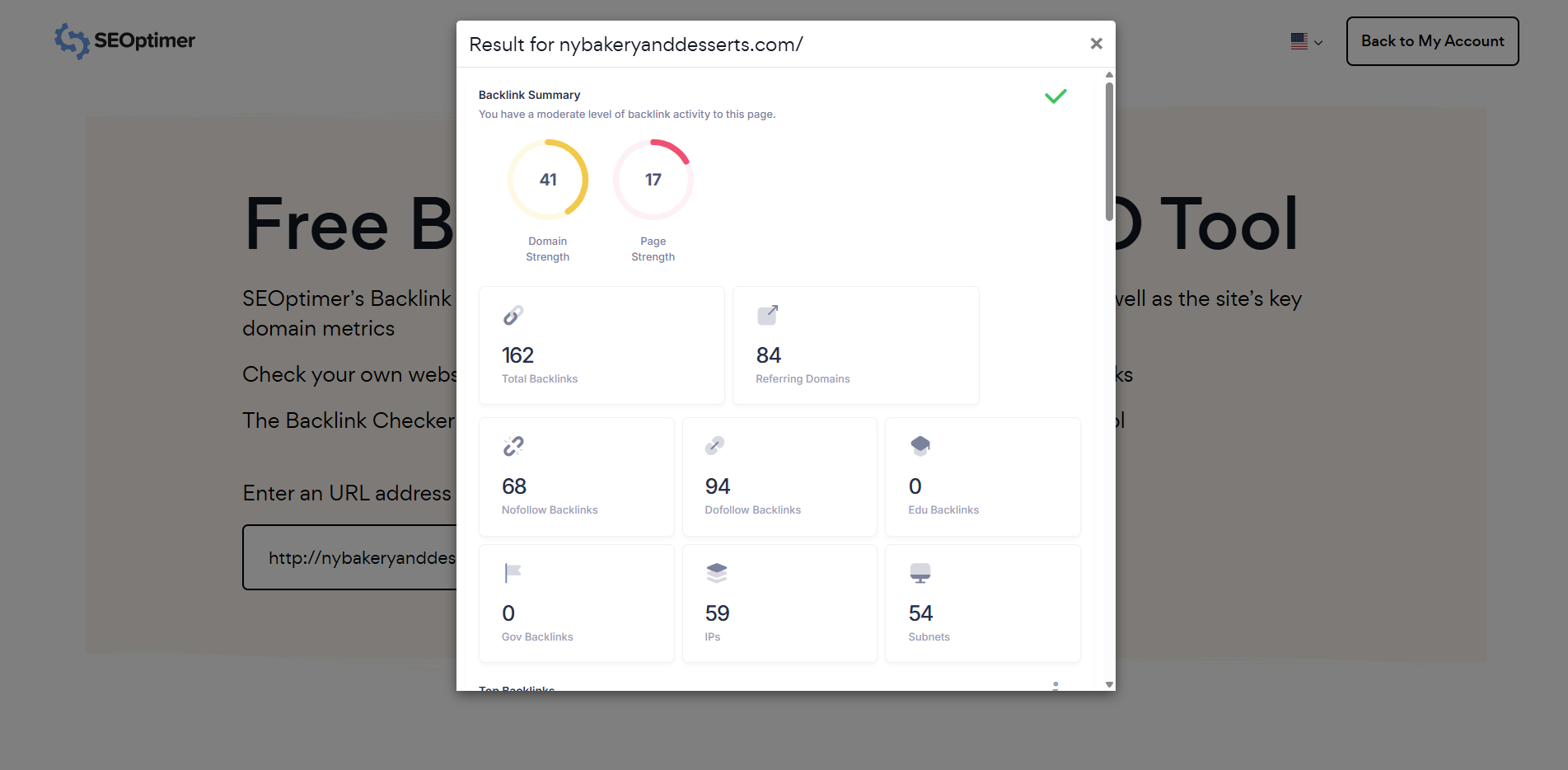 Free backlink checker results